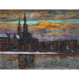 P. Von Schlippenbach / Dresden At Dusk / 1903 / Dresden Im Abendrot Unter Schnee 