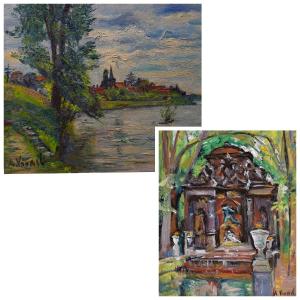 André-léon Vivrel (1886-1976) - Set Of 2 Oil Colors - Paris & Landscapes