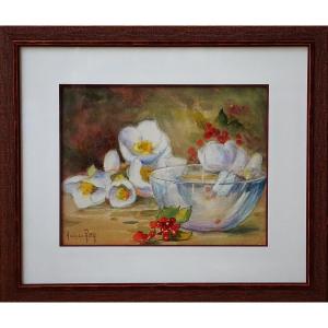Adolphe Rey (1863-1944) / Murol School / Still Life With White Flowers And Red Berries