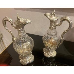 Sier And Crystal Pair Of Ewers Napoleon III