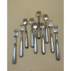 10 Russian Silver Cake Forks 