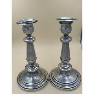 Two Russian Silver Candlesticks