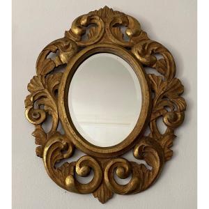 Beveled Mirror Carved Golden Wood Frame Louis XV Style 19th