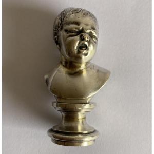 Seal, Wax Stamp In Silver Bronze Grimacing Child XIXth