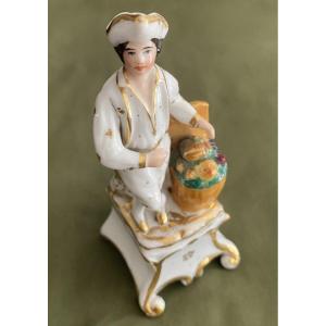 Inkwell Holder In Porcelain Old Paris Young Man With Fruits 19th Century