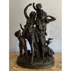 Clodion Michel Bronze Group Sculpture Called "bacchanal" 19th Century