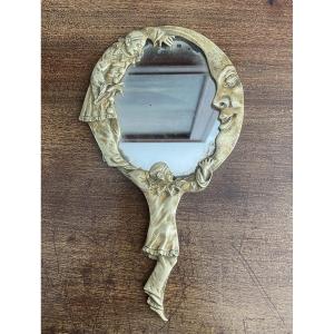 Pierrot And The Moon Bronze Hand Mirror 20th Century