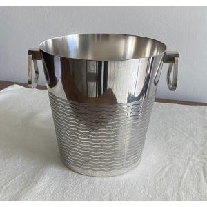 Art Deco Champagne Bucket Cooler In Silver Metal 20th Century