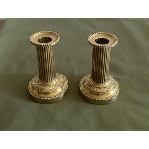 Pair Of Candlesticks Or Table Ends In Chiseled Gilt Bronze, 19th Century