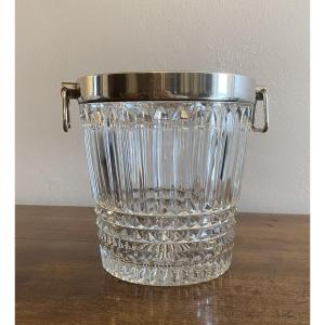 20th Century Pressed Glass And Silver Metal Champagne Cooler Or Bucket