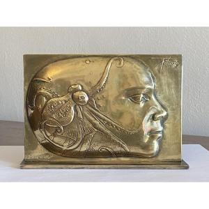 Tremois Pierre Yves Bronze Bas-relief Woman With Octopus XX Th
