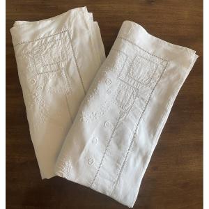 Pair Of 19th Century Floral Decorated Pillowcases