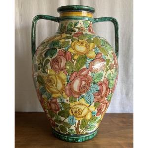  Ceramic Amphora Vase With Flower Decor, Italy, 20th Century