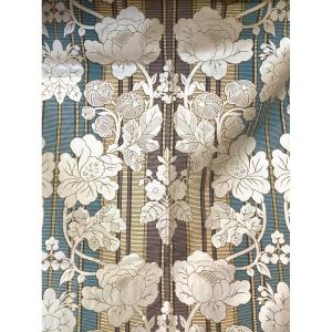 Pair Of Art Deco Curtains With Valance Silver Flowers 