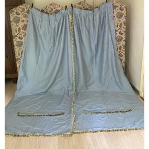 Second Pair Of Sky Blue Cotton And Silk Curtains With Decorative Trims