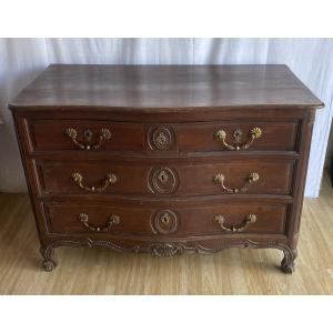 Rustic Chest Of Drawers Curved In Louis XV Period Facade In Walnut XVIII Th