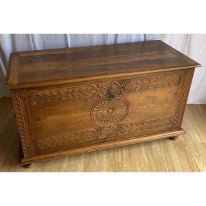  Carved Walnut Chest With Plant Motif And 18th Century Rosettes