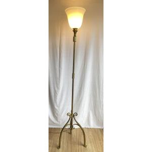 20th Century Bronze And Brass Floor Lamp With Diffuser