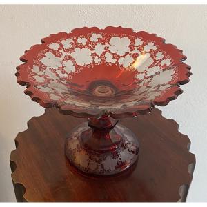 Bohemian Crystal Dessert Bowl Decorated With Grapes, 20th Century