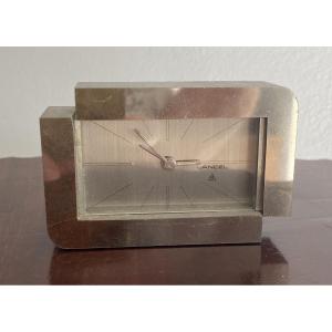 Lancel Clock Or Alarm Clock In Chromed And Brushed Bronze, 20th Century