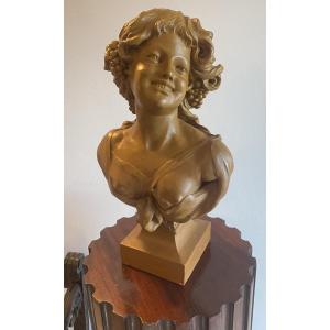 A Bertin Terracotta Bust Of A Young Girl With Grapes, 19th Century