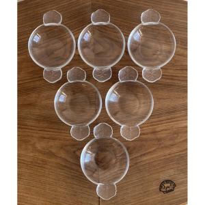 Lalique 6 Honfleur Pattern Finger Bowls In Crystal, 20th Century