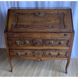 Scriban Chest Of Drawers Or Louis XV Sloping Desk Carved In 18th Century Walnut
