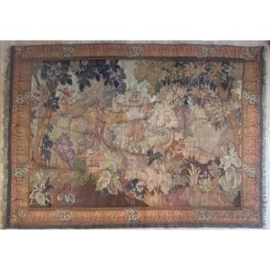 Aubusson Tapestry With A Decoration Of Greenery, Birds, Ramparts And An 18th-century Village