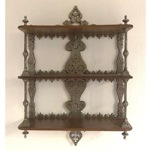 Wall Shelf In Bronze And Mahogany Fleurs De Lys 19th C