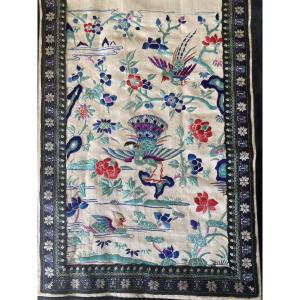 Antique Chinese Embroidered Silk Skirt - Early 19th Century - Birds And Flowers Decor