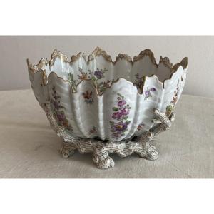 Saxony Porcelain Jagged Bowl With Flowers And Gilding 19th C