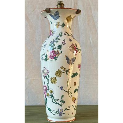 Large Vase Lamp Decorated With Flowers And Insects XIX