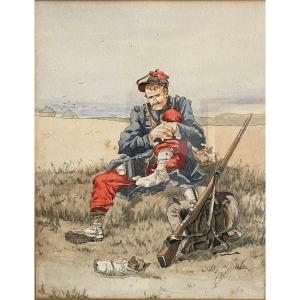 Ropton E Watercolor Representing A Military War 1914 1918