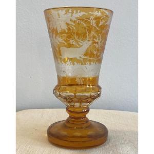 Hunting Chalice In Cut Bohemian Crystal With Deer Decor XIX