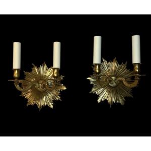Pair Of Sun Wall Lights 