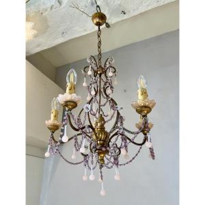 Italian Pink Opaline Chandelier
