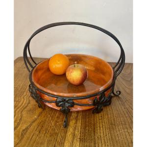 Fruit Bowl Made Of Glass Paste And Wrought Iron 