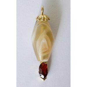 Gold, Agate And Garnet Pendant