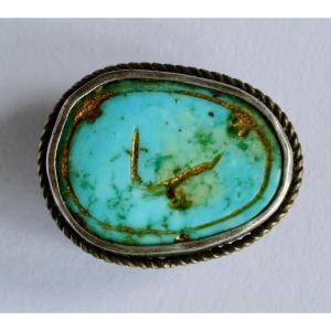 Persia: Pendant With Engraved And Gilded Qajar Turquoise: Ziba = "beautiful"
