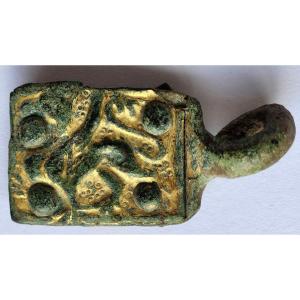 Medieval Gilt Bronze Buckle Plate: Griffin