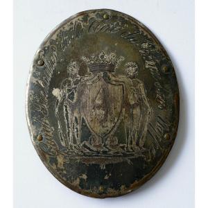 Diocese Of Chartres: Silver-plated Copper Plaque Engraved With A Heraldic Decoration: Bréau San