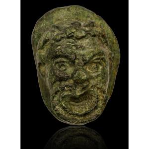 Roman Bronze With Dark Green Patina : Theater Mask.