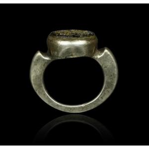 Gallo-roman Silver Ring Set With Glass Paste - Ancient Gaul / Rome