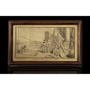 Astronomy And Geography: Framed Engraving By Bernard Picard 1729 - Putti