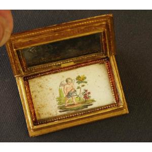 Small Romantic Book-shaped Box With Mirror And Color Engraving