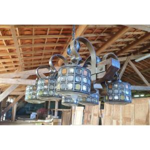 Chandelier 6 Polychromes Lamps - Vintage