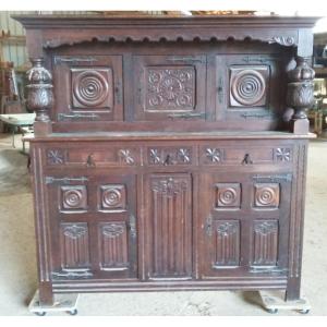 Handcrafted Basque Sideboard, In Oak, Imposing But Refined - Early 20th Century