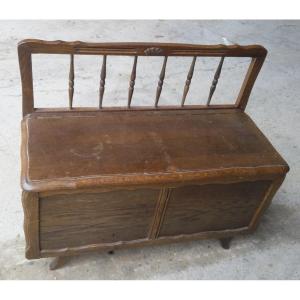 Small Oak Storage Bench - 20th Century