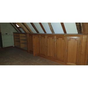 Woodwork For Storage Or Library Under Slope - Oak - 20th Century
