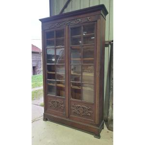 Oak Display Cabinet/bookcase - Breton Regional Style - Early 20th Century